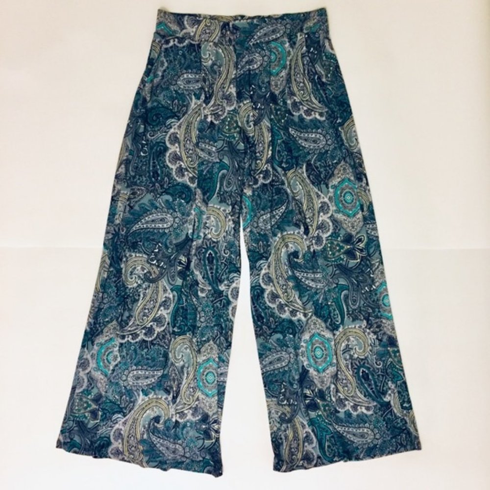 Cato Paisley Blue/Green Palazzo Wide Leg Pants M